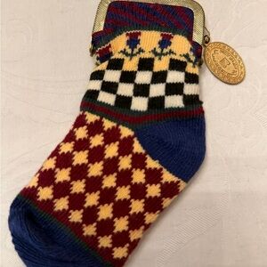 MacKenzie-Childs Ltd. Knit Coin Purse Metal Frame Multicolor Argyle